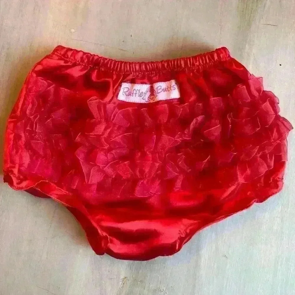 RuffleButt Red Satin Diaper Cover Ruffles Bloomer size 12-18 months